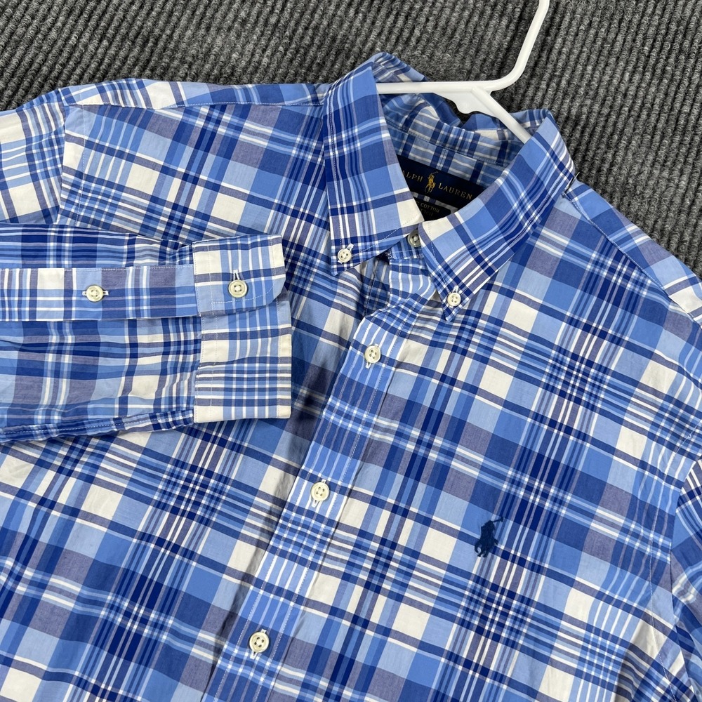 Ralph Lauren Shirt Mens Large Blue Plaid Long Sleeve Button Down Stretch Casual